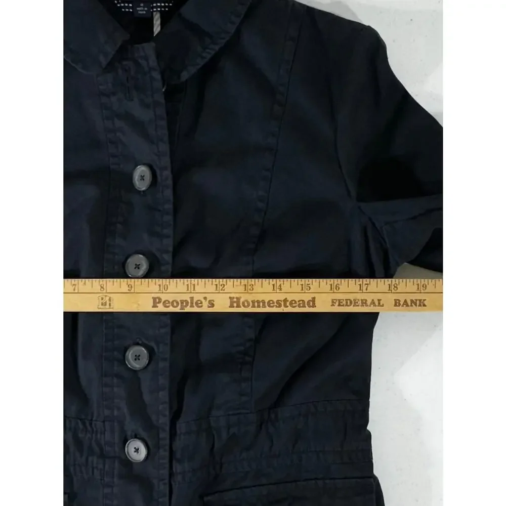 Lands End Womens Field Jacket Size 12 (4) Navy Blue Elastic Gathered Waist‎ READ